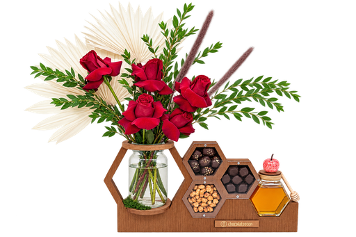 [81098] RH Wood Hex With Flowers Large