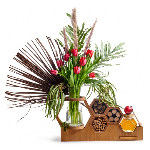 [81098] RH Wood Hex With Flowers Large