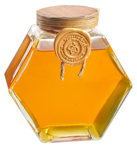 [81104] RH Hexagon Honey Bottle With Gold Lid (XL)