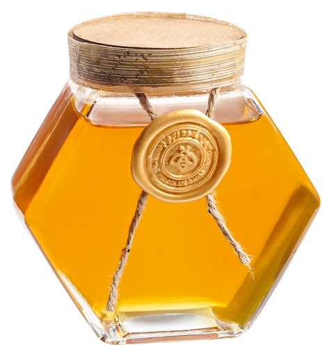 [81103] RH Hexagon Honey Bottle With Gold Lid (LG)