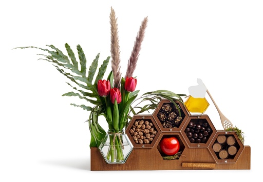 [81097] RH Wood Hex With Flowers Med