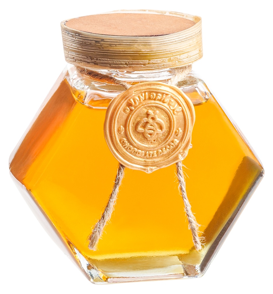 RH Hexagon Honey Bottle With Gold Lid