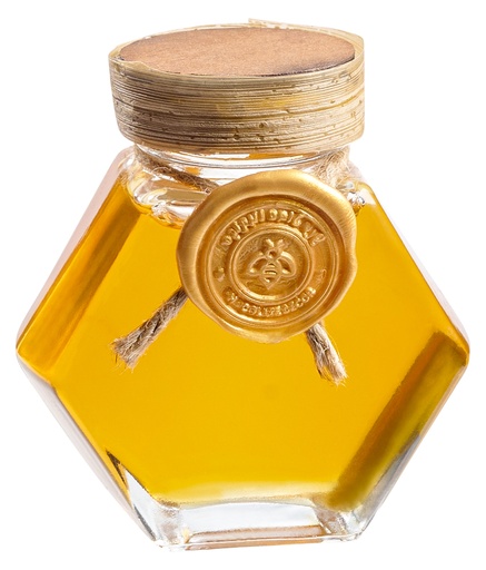 RH Hexagon Honey Bottle With Gold Lid