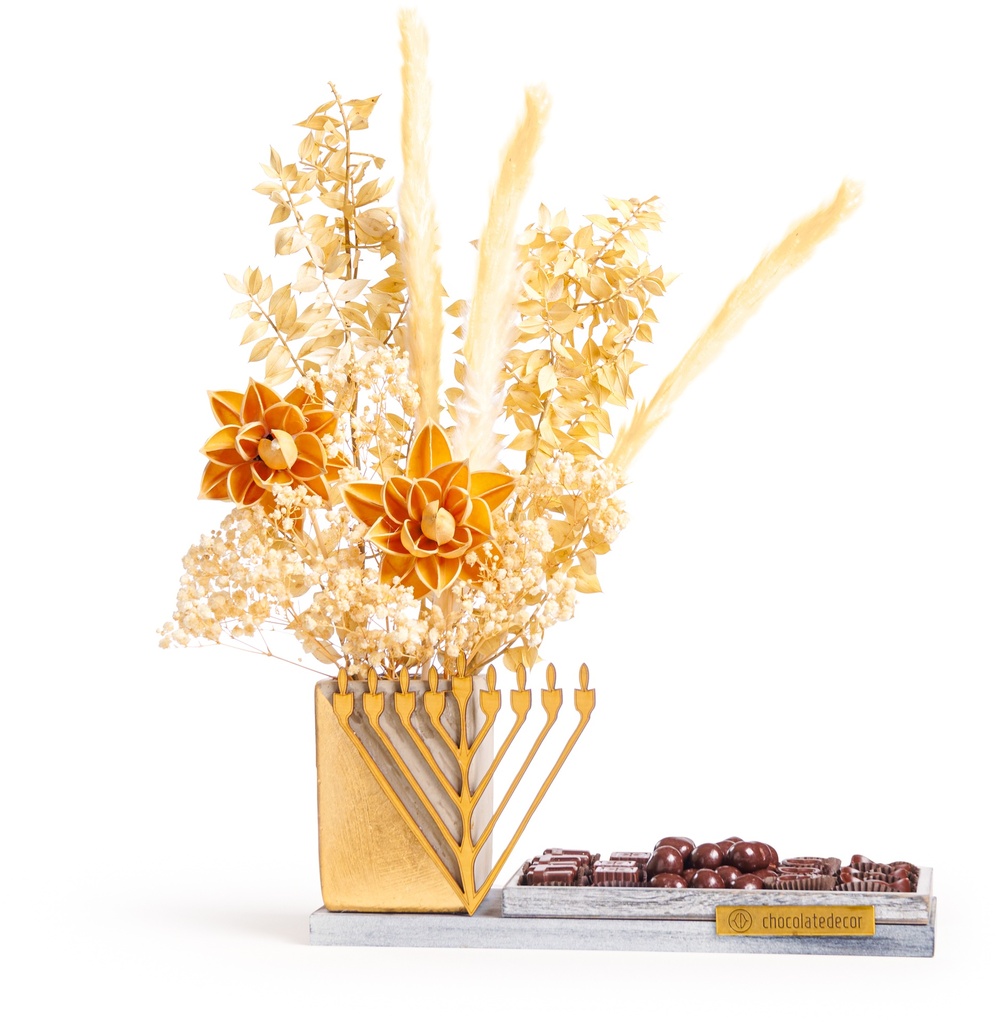 Gold Triangle Menorah Setup Sm | Chocolate Decor