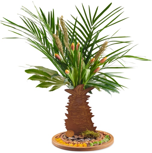 [71368] Tu Bshvat Round Tray With Flowers Lg